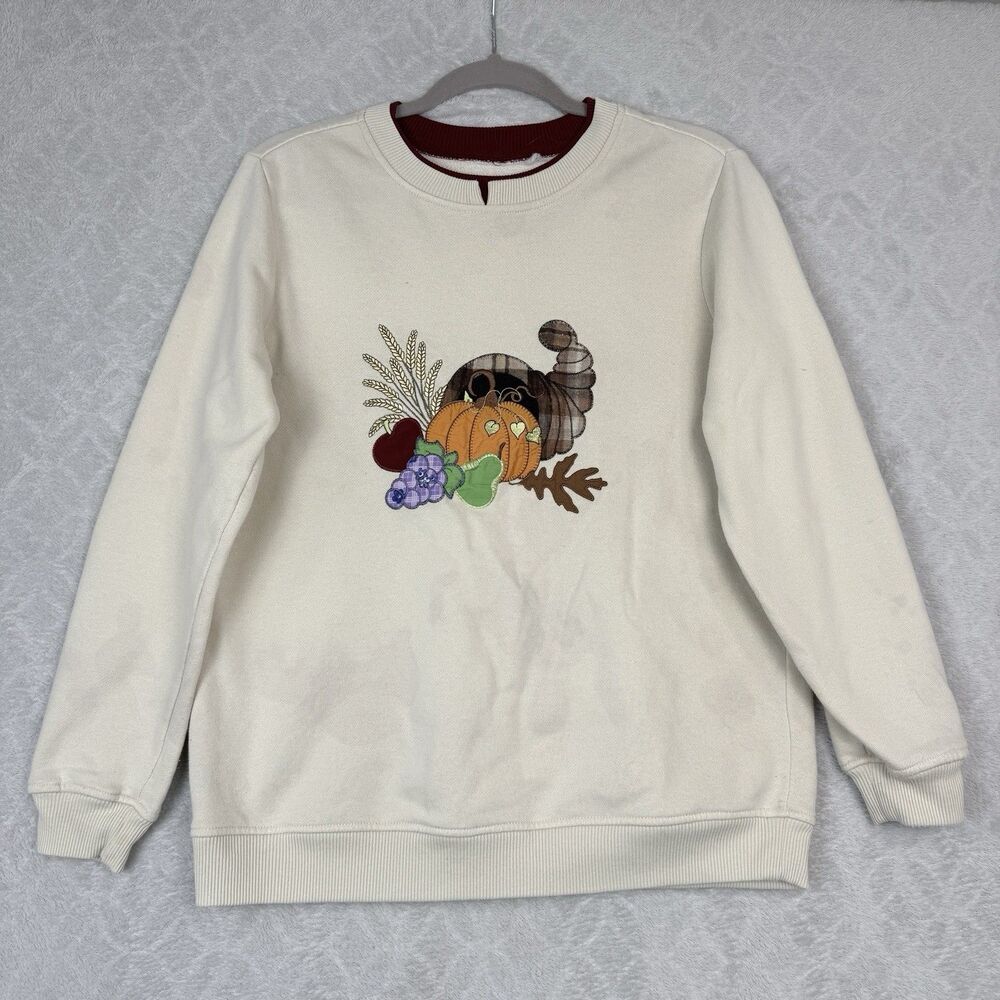Vtg Crewneck Sweatshirt Womens Small? Cornucopia Pumpkin Fall Autumn Harvest 90s